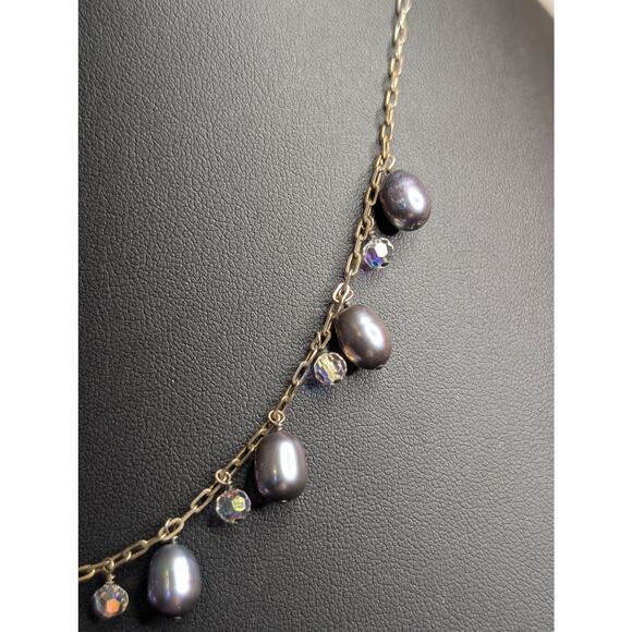 925 Sterling Silver Purple Teardrop Pearl Crystal Dangles 16.5"-18" Necklace - Picture 4 of 8